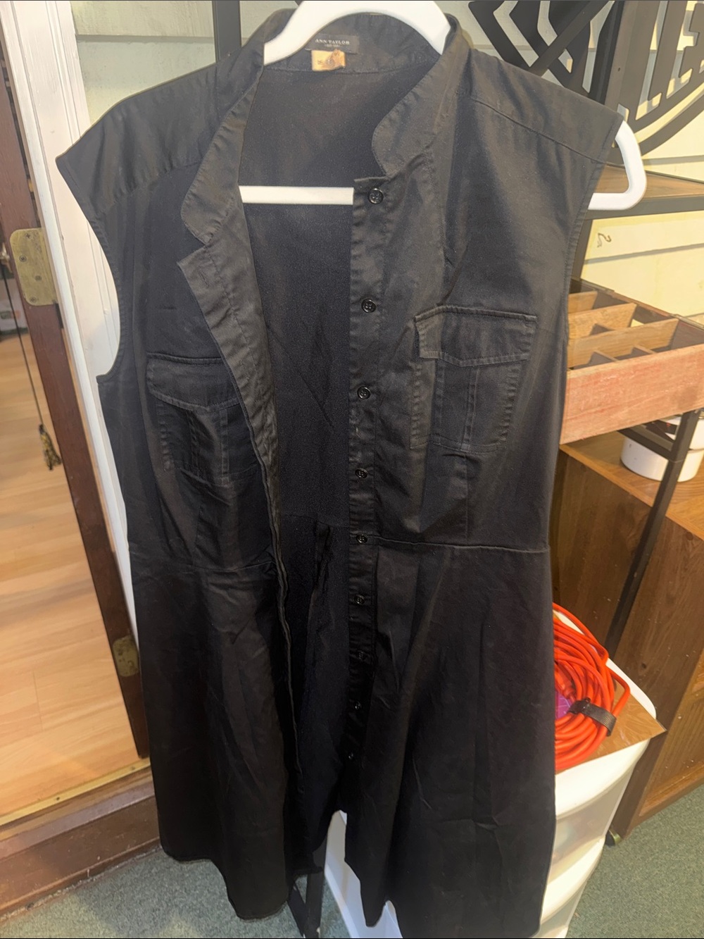 Ann Taylor Black Sleeveless Button-Front Vest Dress